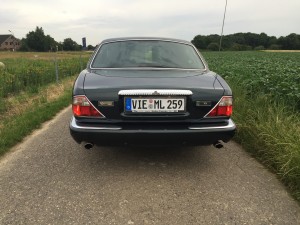 Nicht nur "wie neu", sondern neu: Typenschilder "Daimler" und "V8" am Heck erstrahlen seit 2015 wieder in vollem Glanz